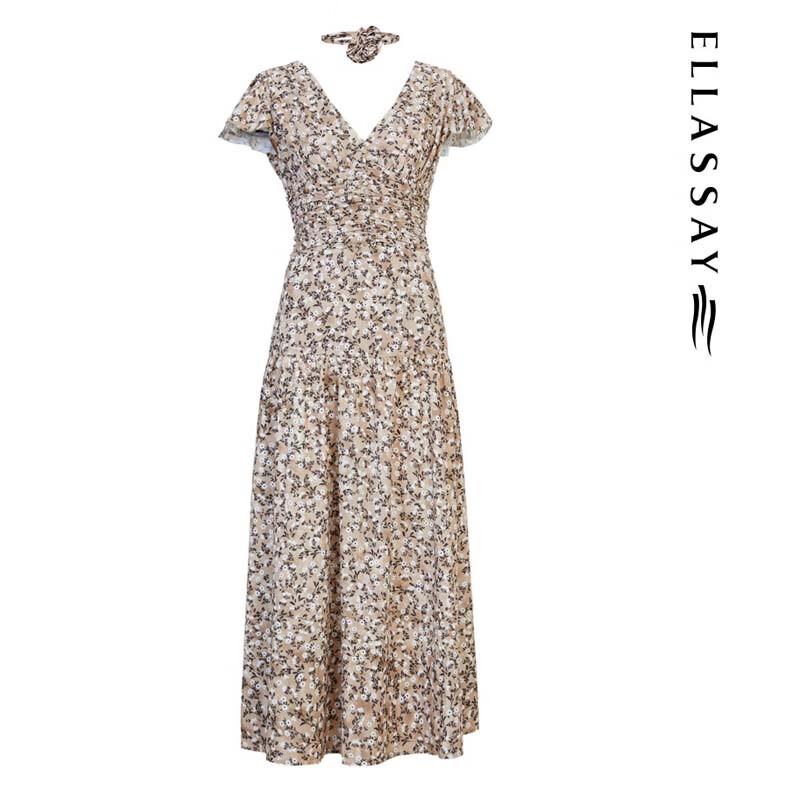 ELLASSAY Элегантное миди-платье с V-образным вырезом и цветочным принтом