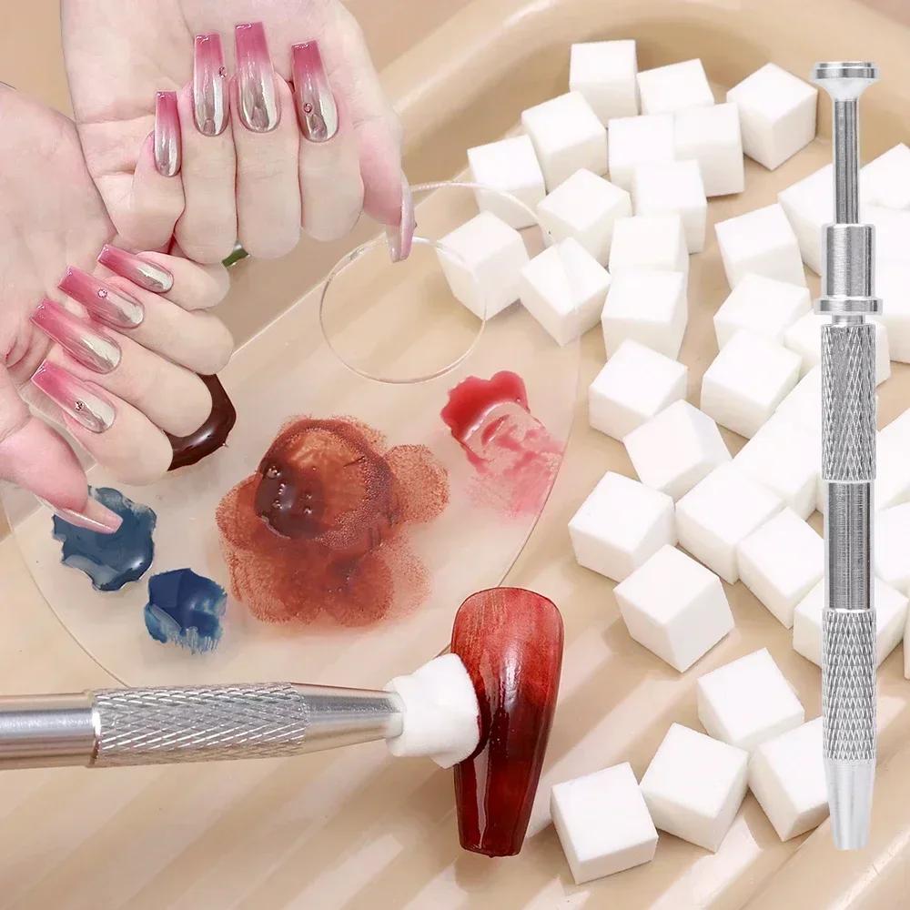 Мини 4 когтя Квадратный спонж для нейл-арта Спонж для ногтей Металлический захват Набор Многоцелевые спонжи для румян и градиента Инструменты для красоты и маникюра