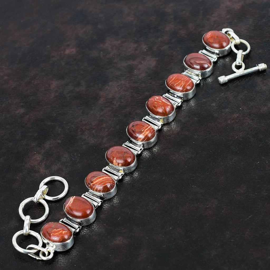 Red Snakeskin Jasper Bracelet 925 Sterling Silver Bracelet Handmade Jewelry Adjustable Chain Bracelet Genuine Gemstone Bracelet Gift For Him