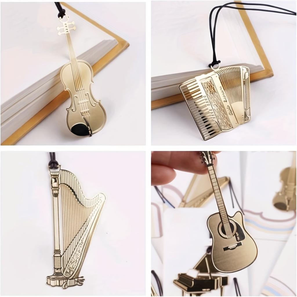 1pc Creative Musical Instrument Bookmark Piano, Guitar, Organ, Harp, Violin, Trumpet Metal Bookmarks with Beautiful Tassels