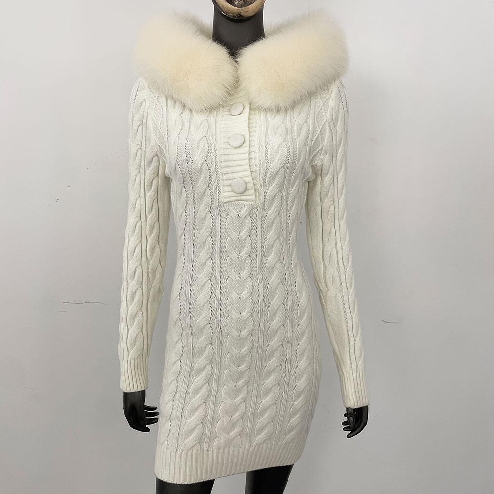 OFTBUY Мягкая длинная зимняя куртка из настоящего лисьего меха на осень, теплая вязаная куртка на молнии с капюшоном для женщин, повседневная куртка-свитер, тонкая женская элегантная оптовая продажа