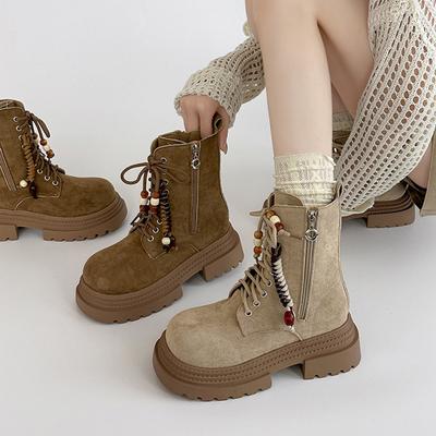 Модные корейские ботинки Мартин на высокой платформе с ремешком и бусинами, женские осенне-зимние, ретро, универсальные, в стиле локомотив, короткие ботинки, женская обувь