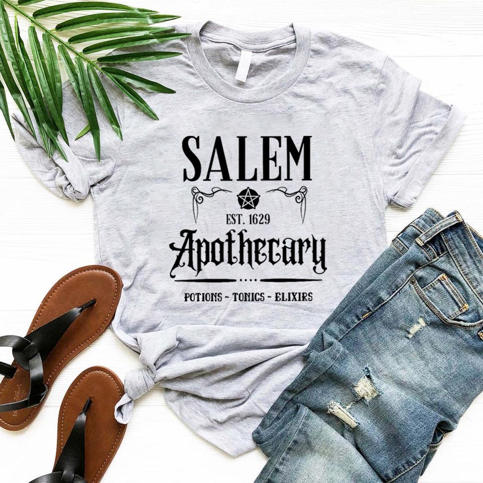 Футболка Salem Apothecary Футболка на Хэллоуин Футболка с изображением сестер ведьм Футболки женские с коротким рукавом с рисунком Забавные топы на Хэллоуин