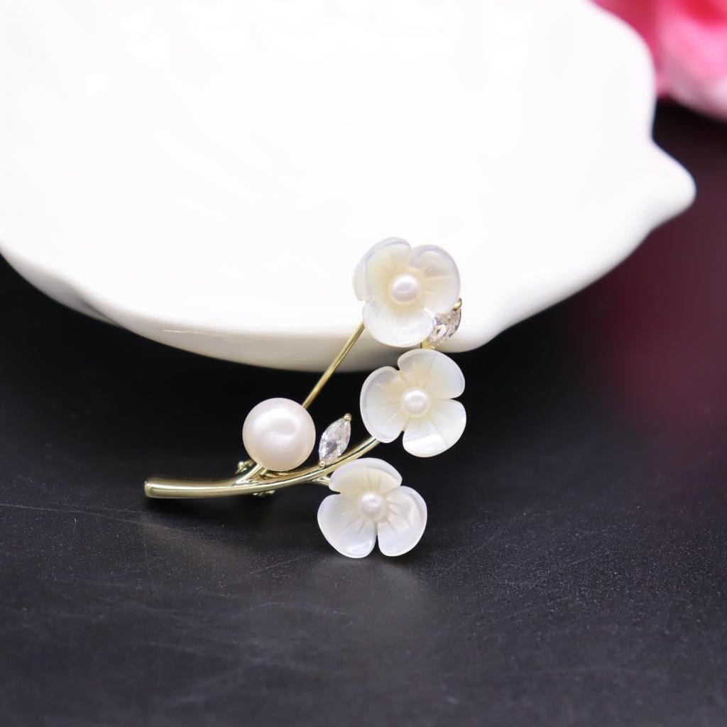 Циркон Натуральная морская ракушка Сливовый цветок Брошь Бриллиантовый пресноводный жемчуг Цветочный корсаж Входная церемония Выпускной церемония Свадебная церемония Стильная