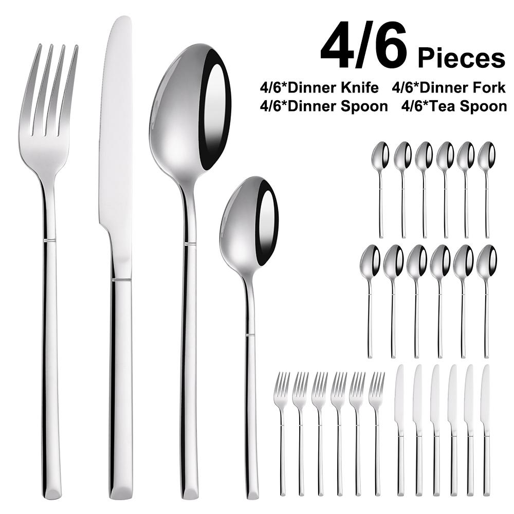 4/6/16/24 Pieces Cutlery Set Stainless Steel Thin Tableware Mirror Elegant Fork Spoon Western Dinner Set Sliverware4