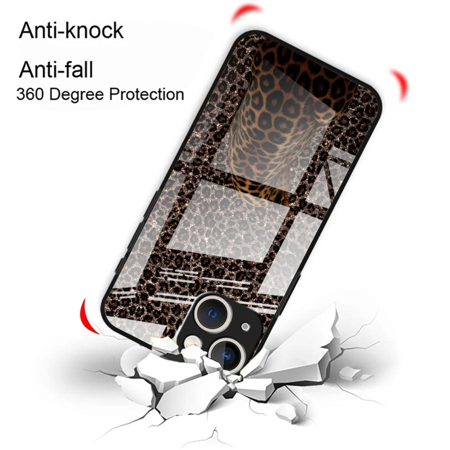 Стеклянный чехол для телефона для iPhone 17 Pro Max 8 15 Plus 11 Air 14 16 12 XR 13 Леопардовый принт Леопард