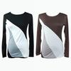 Korean Fashion Women Style Autumn Slim Fit Color Block Blouse Long Sleeve Shirt