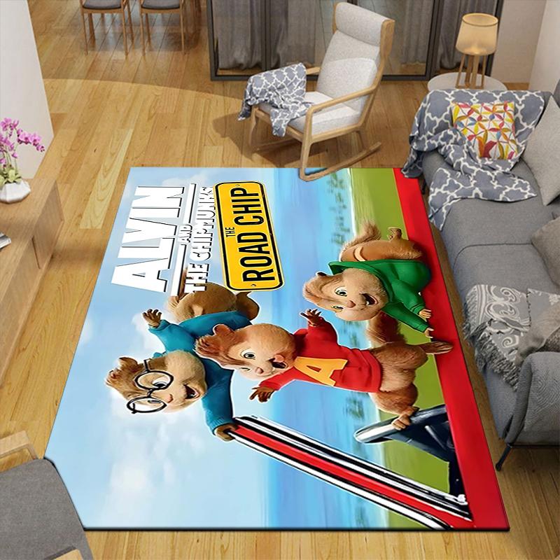1Pc Chipmunks Road Trip Printed Flannel Rug Soft Non Slip Carpet for Bedroom Living Room Office Floor Outdoor Home Decor Xmas Gift Q1327