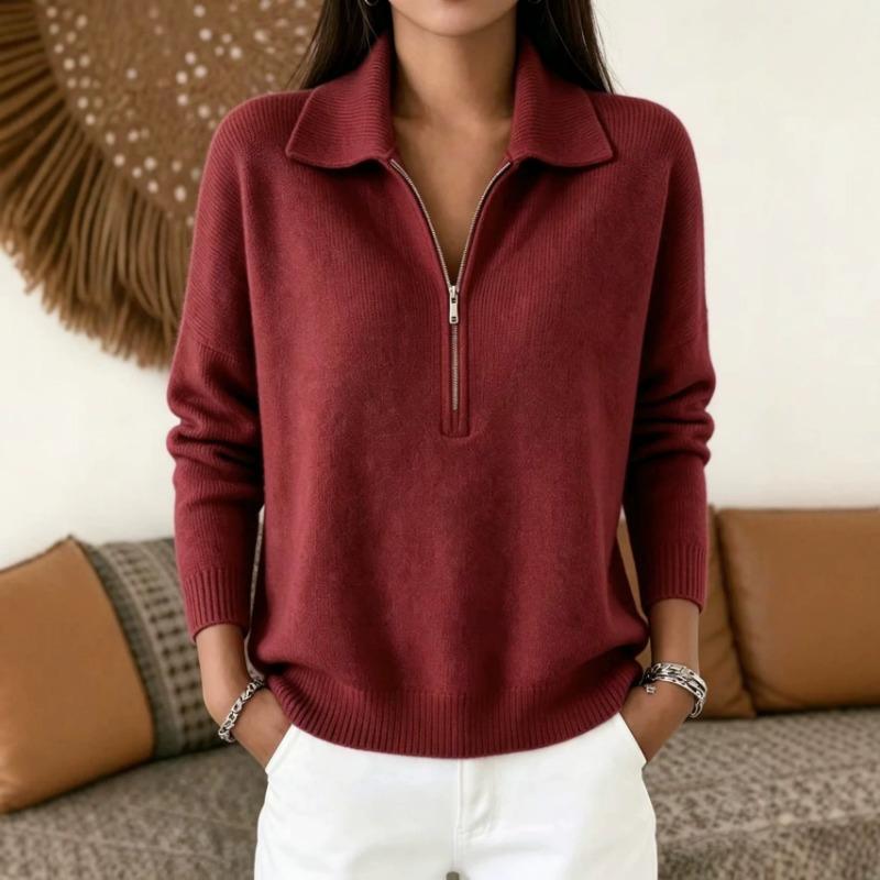 Women S Slim Fit Half Zip Long Sleeve Knit Sweater Solid Color