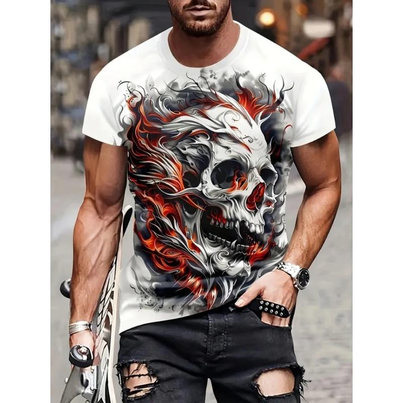 Мужская панк-футболка с 3D-принтом черепа, летняя модная уличная футболка с графикой черепа, с коротким рукавом, топ, мужская одежда