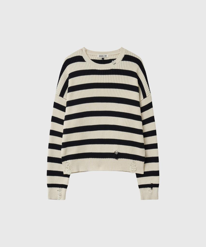 GENERALIDEA Man Striped Cotton Crewneck Knit [Ivory] / Gf1Mkp004