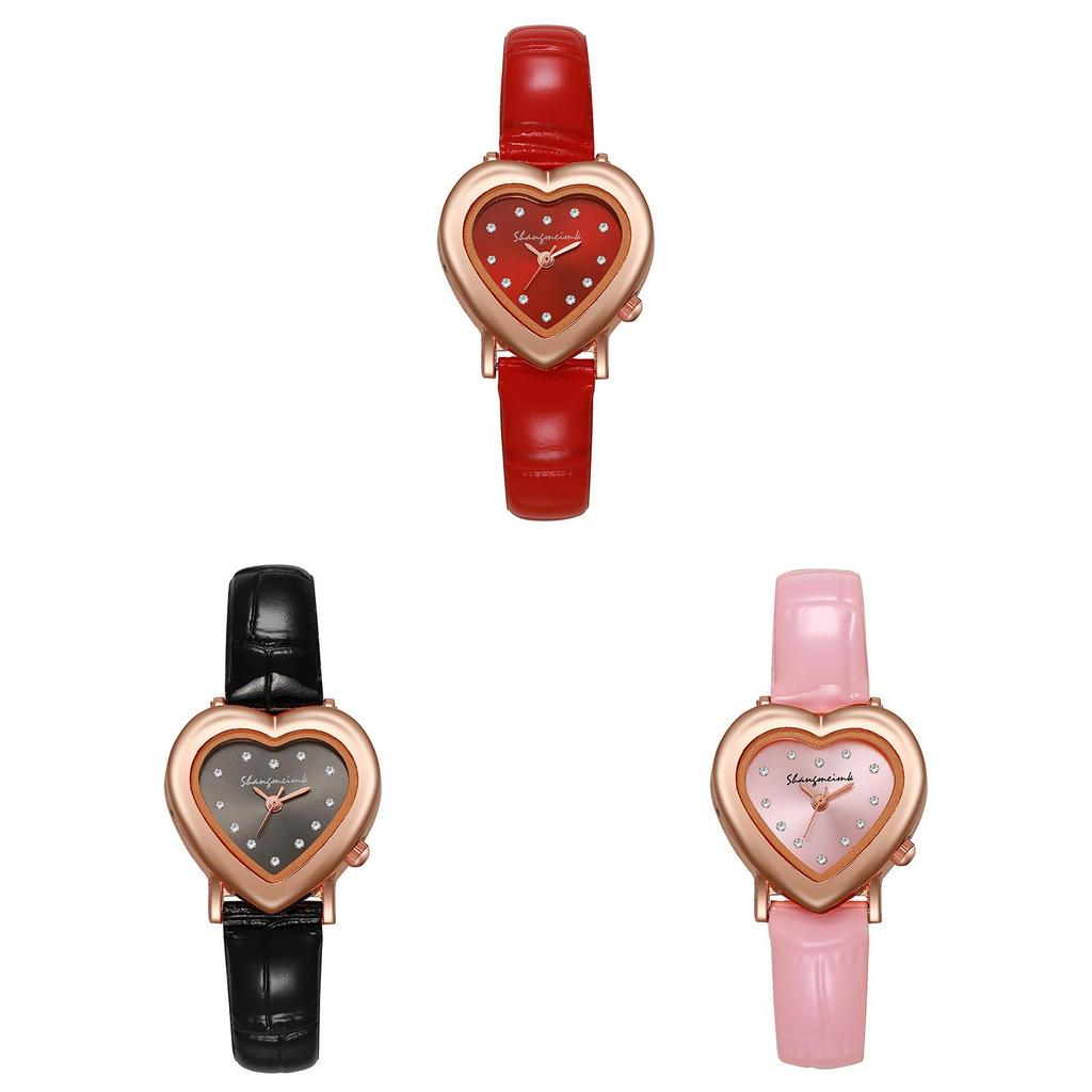 Love Heart Shape Womens Quartz Watch With Pu Strap For Fashion Ladies