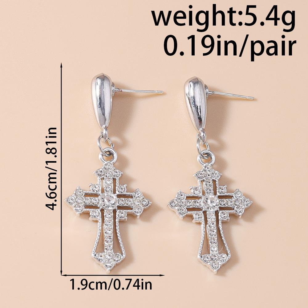 Fashion Rhinestones Cross Drop Earrings for Women Men Earrings Punk Hip Hop Jewelry Gift