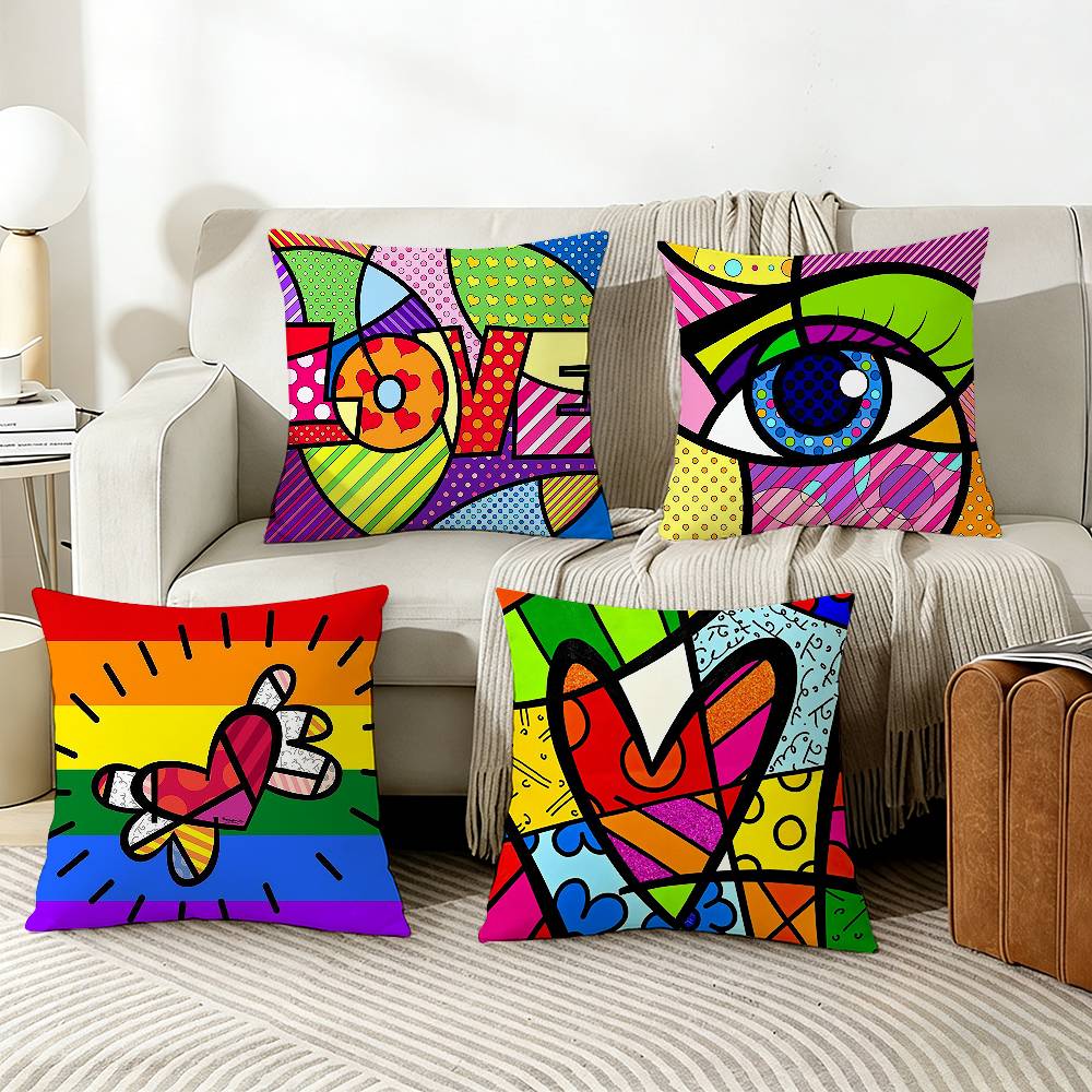 BBrittoES Happy Art Movement Various Sizes Square Pillow Case For Car Home Bedchamber Decor