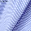 VONDA Женские элегантные полосатые платья-рубашки с коротким рукавом