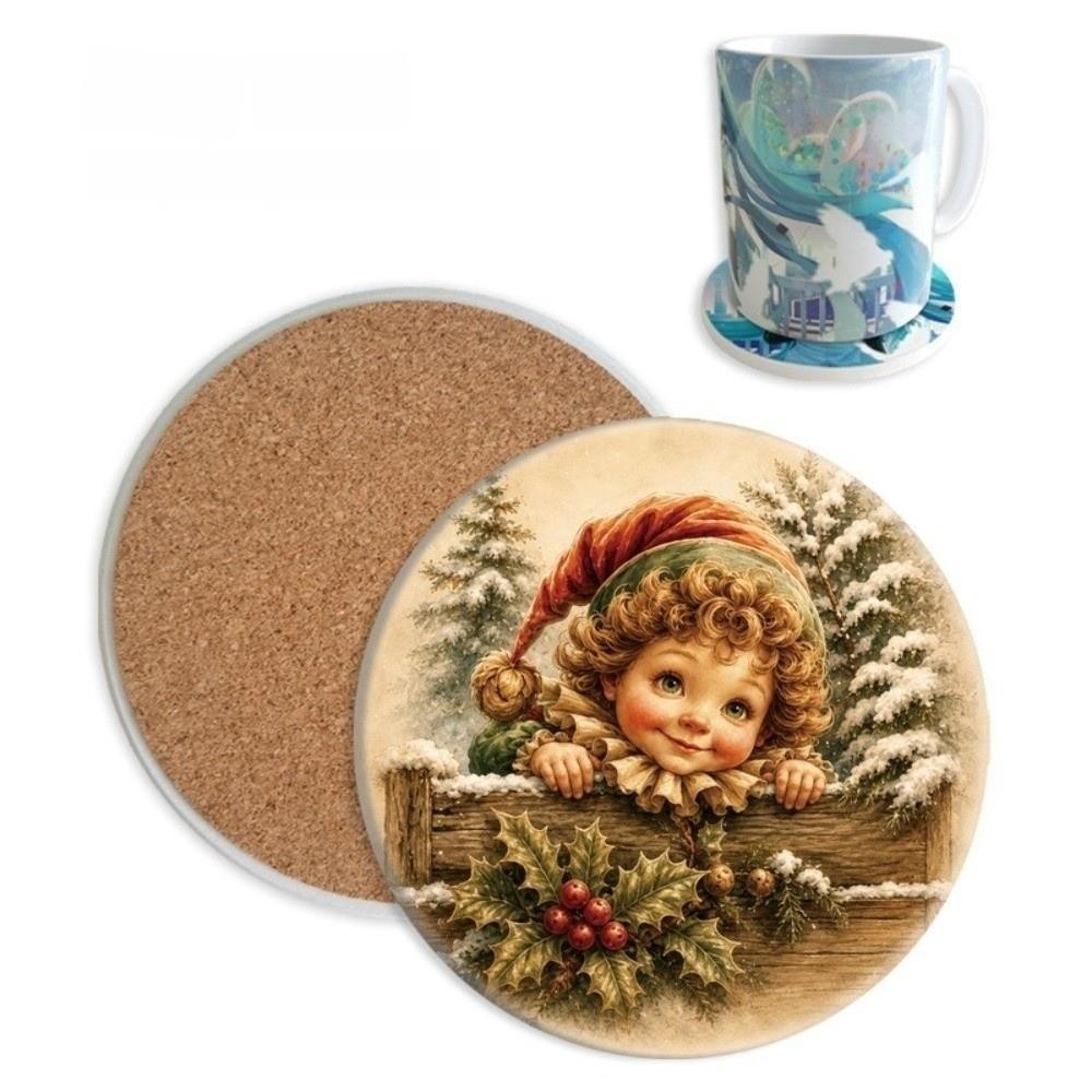 Reindeer Christmas Santa Coasters Heat-Resistant Insulation Pad Coffee Cup Mat Home Dining