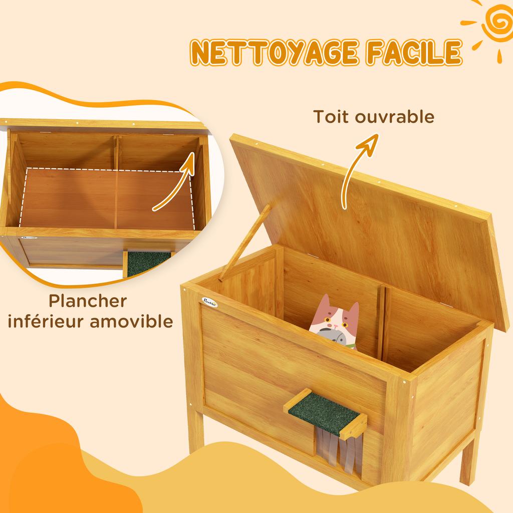 Cat House Outdoor Wooden Raised Shelter with Openable Roof Insulated 85 x 50 x 68.5 cm Natural Green