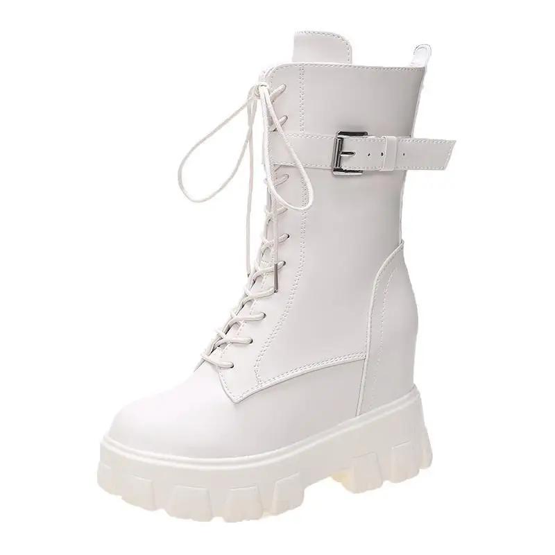 Платформа Очень Высокий Каблук До середины икры Черно-белые Туфли Для Женщин Женские Сапоги Обувь Половина Новая Рок Со Стильным Y2K Готическим