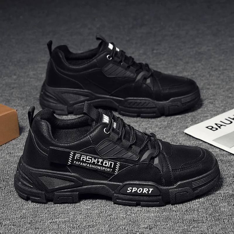 Осенняя мужская новая дышащая рабочая обувь, модная универсальная, толстая подошва, нескользящая, спортивная, повседневная обувь для занятий бордингом, защитная обувь для труда