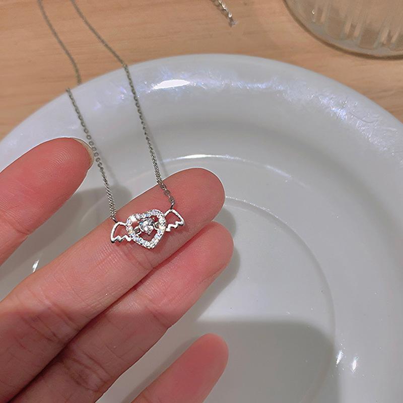 Ожерелье с подвеской в ​​виде крыльев ангела в форме сердца для женщин, подвески с кристаллами циркона, ожерелья, корейская мода, ожерелье с цепочкой на ключицы, аксессуары
