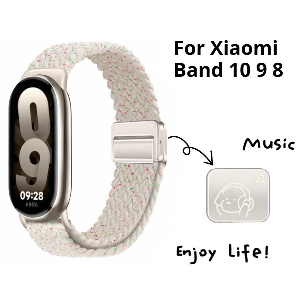 Ремешок из нейлона с петлей для Xiaomi Smart Band 10/9, регулируемая магнитная застежка, браслет Mi Band 9, плетеный ремешок для Mi Band 8, аксессуары