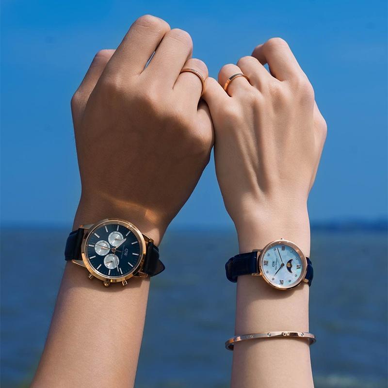 DANIEL WELLINGTON Часы Кварцевый механизм Кожаный ремешок 42 мм Синий циферблат Мужские часы Мужские часы Полярно-синий Panda Маленькие Нержавеющая сталь DW00100877