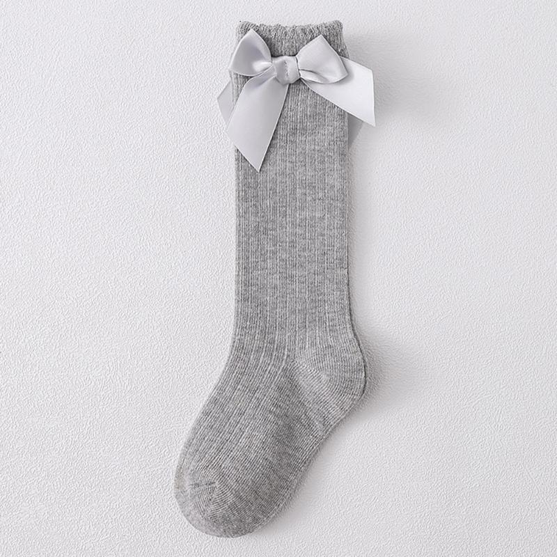 Носки для малышей с кружевным бантом для девочек, длинные мягкие хлопковые кружевные детские носки длиной до колена