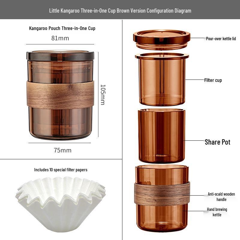 Portable 3-in-1 Retro Pour-Over Coffee Maker Set with Filter Cup
