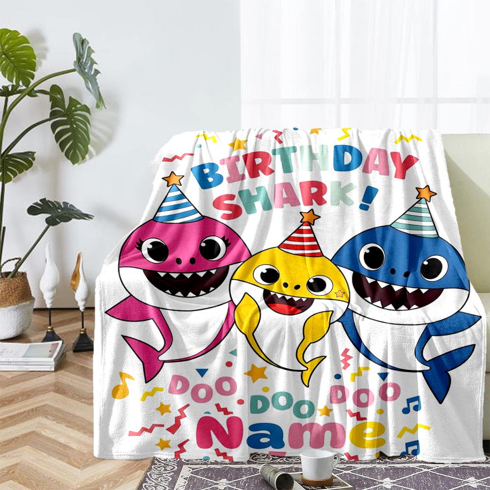 Custom Name Shark Theme Printed Blanket - Perfect for Couch, Bed, Travel & Outdoor Use | Machine Washable, Cozy & Durable.