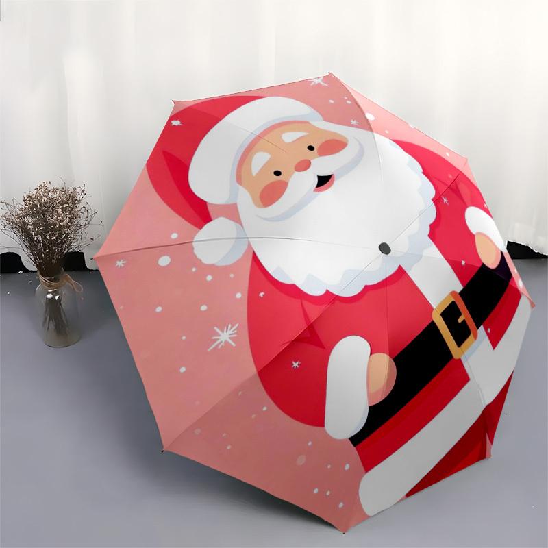 1pc Christmas Santa Claus Winter Holiday Umbrella with Plastic Handle,Suitable for All Seasons Home Travel Outdoor UmbrellaDD799