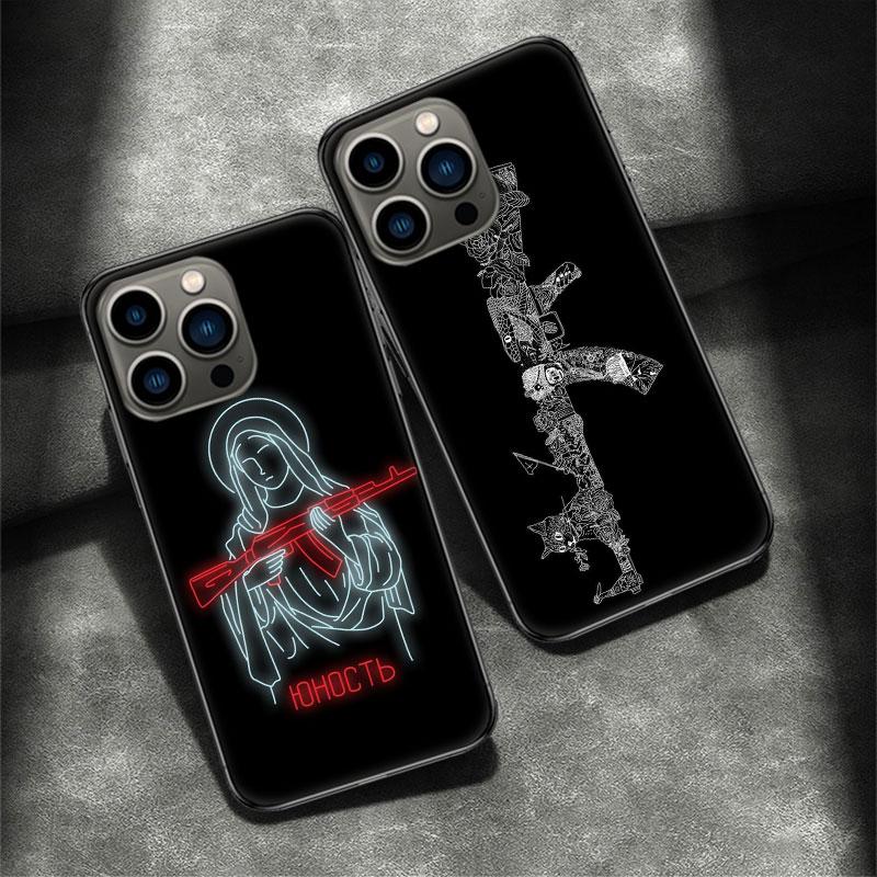 Прочный и надежный чехол для телефона AK47 для Apple iPhone 16E 16 Pro Max 15 Plus Мягкий 13 12 Mini Чехол 11 14 Pro Max Capa 8 7 SE Sh