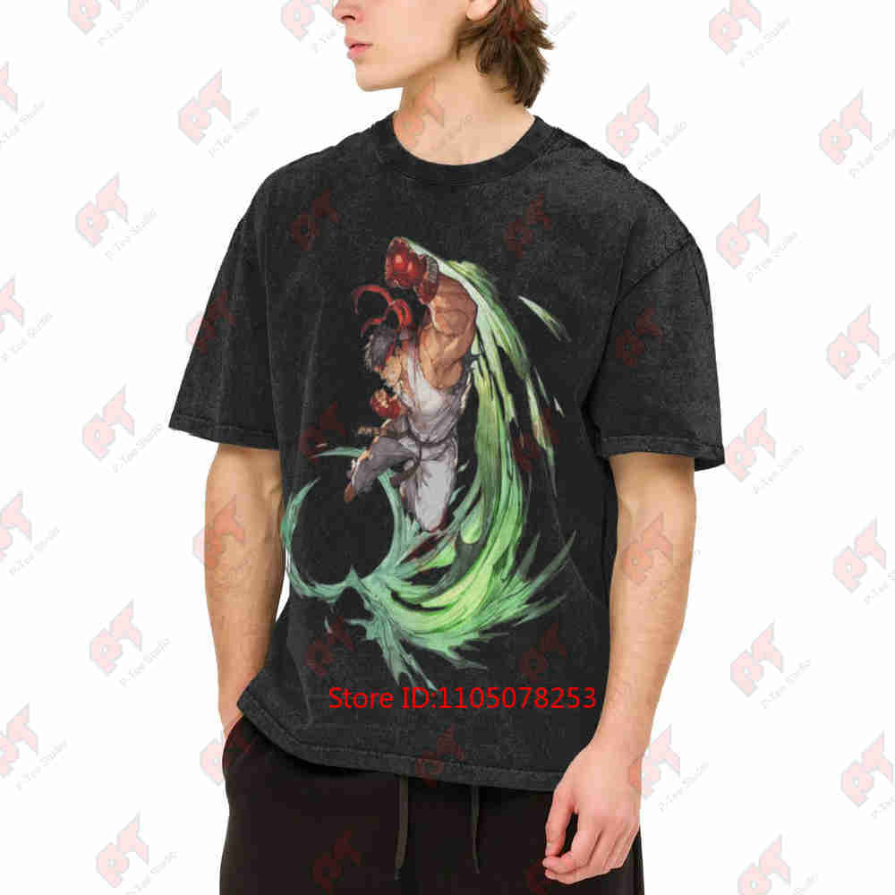 Ryu Uppercut Vectorized Design Vintage Vintage Washed Tee Pure Cotton T-Shirt