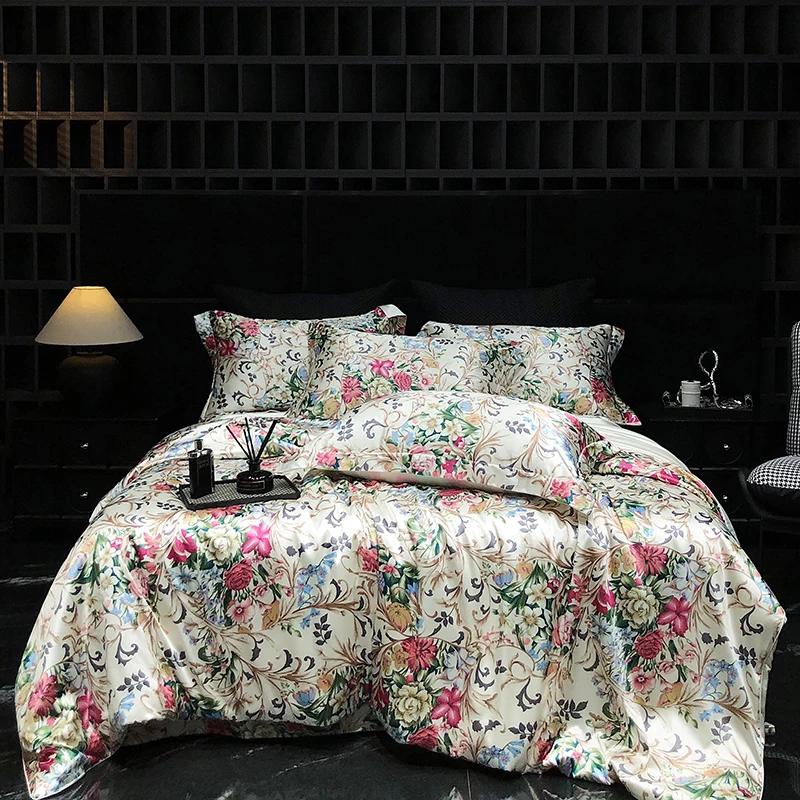 Роскошный высококачественный шелковый постельный комплект Шелковистый сатиновый комплект пододеяльника С принтом Размер Квин Кинг Мягкий Подарок для вашего возлюбленного, друзей