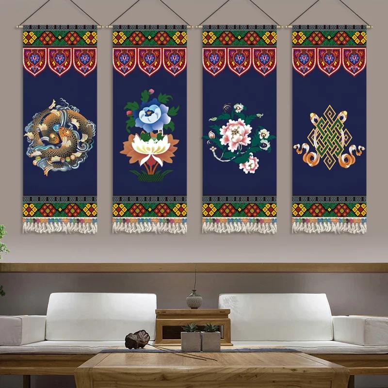 Кисточки Тибетские Благоприятные Восемь Сокровищ Подвесная Картина Искусство Ткань Гостиная Фон Обои Украшения Ткань Картина