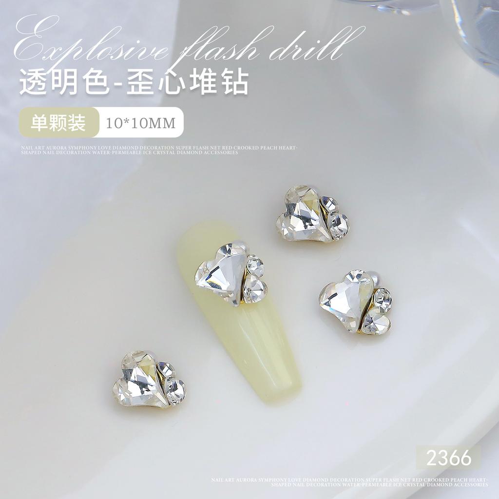 Nail Art Crystal Stack Diamond Finished Product Super Shiny Crooked Heart Rectangular Hand-Inlaid Pearl Nail Ornament