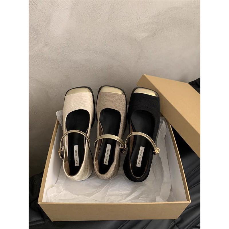 Мода 2024 Новые модные женские туфли с круглым металлическим носком в стиле ретро «маленький аромат», на толстом каблуке, одинарные туфли Мэри Джейн