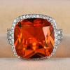 Square Luxury Zircon Big Orange Rings For Women Boho Style Silver Color Engagement Wedding Ring Party Jewelry