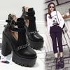 Сексуальные ботильоны, женские повседневные ботильоны на высоком каблуке с вырезами и пряжкой, обувь на платформе с круглым носком и цепочкой на толстом каблуке