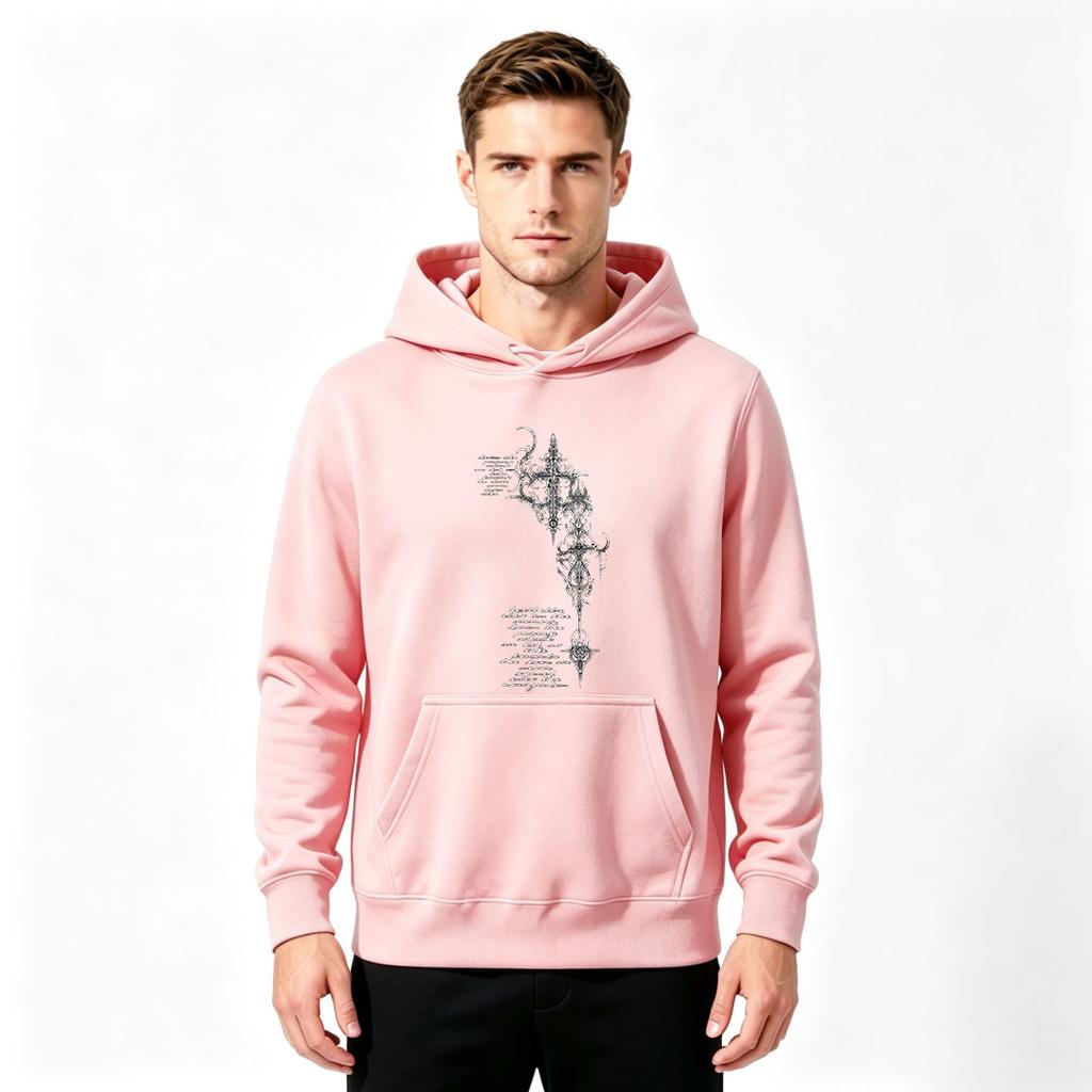 Men Gothic Cross Print Pullover Hoodie Casual Long Sleeve Streetwear Hooded Sweatshirt