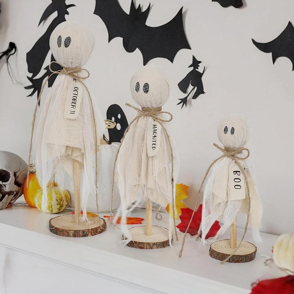 3pcs Wooden Ghost Halloween Decorations Indoor For Halloween Party Supplies