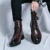 Ботинки для мужчин с боковой молнией, удобные высокие мотоциклетные ботинки, мужская повседневная обувь, коричневые кожаные зимние ботинки на шнуровке с толстой подошвой