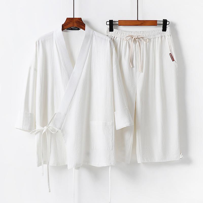 9XL Хлопковый и льняной костюм Ice Silk, мужской летний свободный повседневный спортивный костюм из льна с рукавом три четверти и брюками три четверти, состоящий из двух частей