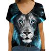 Летний тренд с принтом льва 3d женская модная футболка с V-образным вырезом и коротким рукавом