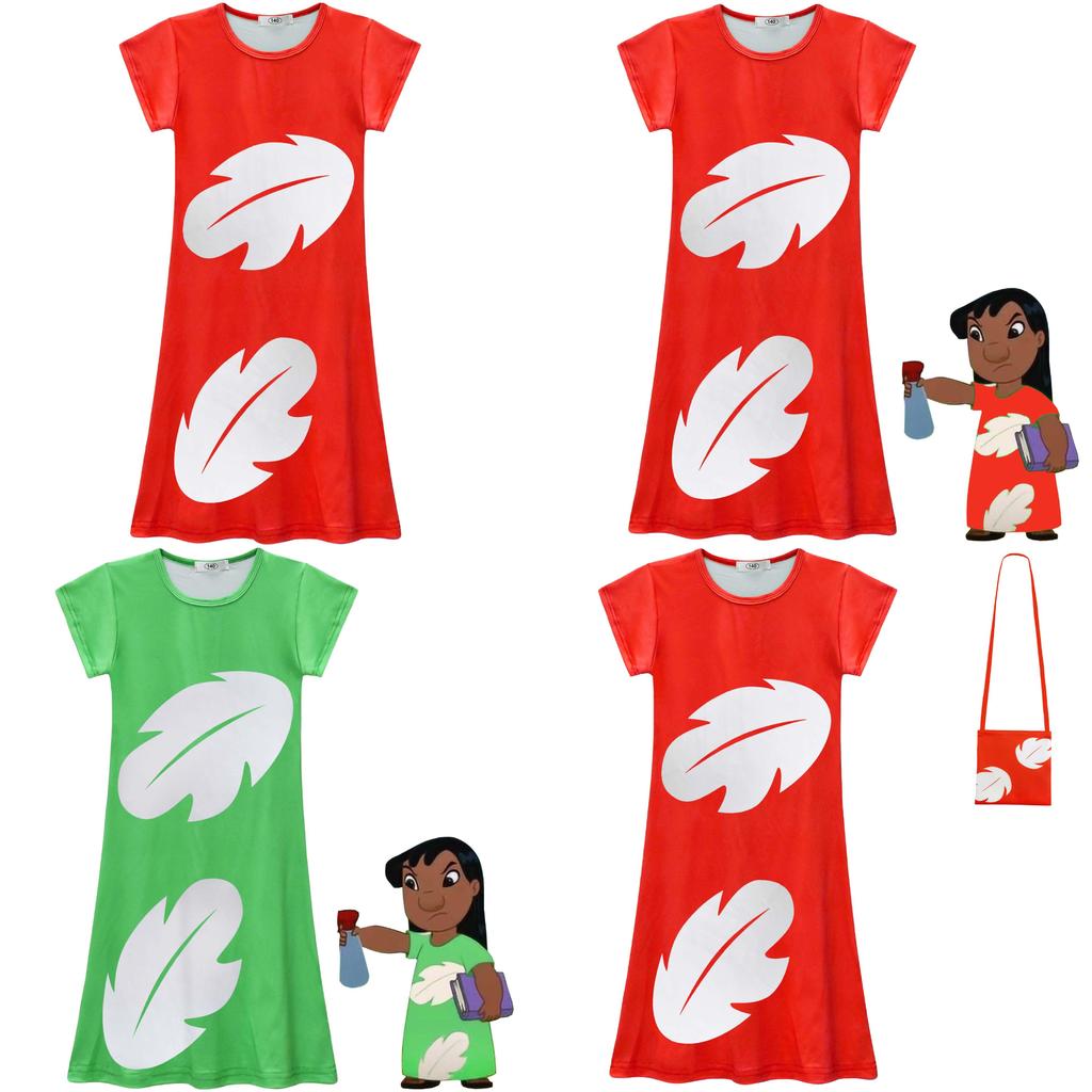 Lilo And Stitch Girl Dress With Polyester Fabric And Abstract Print For Spring Autumn Playtime