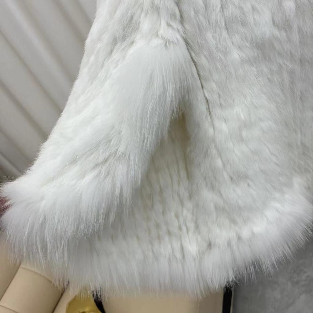 Real Rabbit Fur Braided Coat for Women Short Style Young Coat Fox Fur Bat Sleeve Shawl