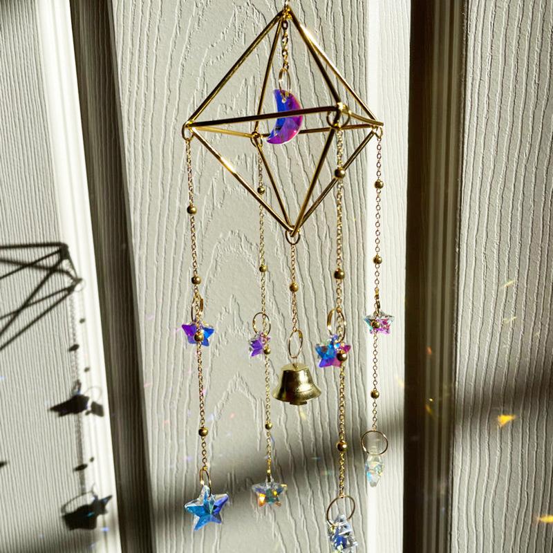 1 Pcs Moon Star Wind Bell Pendant Rainbow Prism Colorful Star Moon Dream Catcher Party Decor Hanging Wind Chime Outdoor Indoor