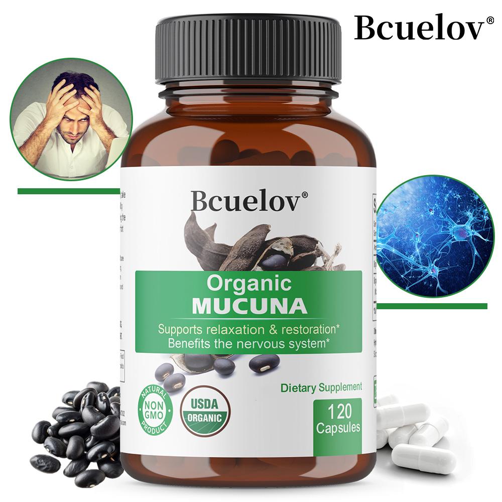 Bcuelov Органические капсулы Мукуна, 600 мг, Бархатные бобы, Ежедневная поддержка благополучия, 120 кап.