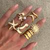 Ocean Wind Sea Star Fan Shell Ring Set Design Irregular Metal Sun Flower Ring
