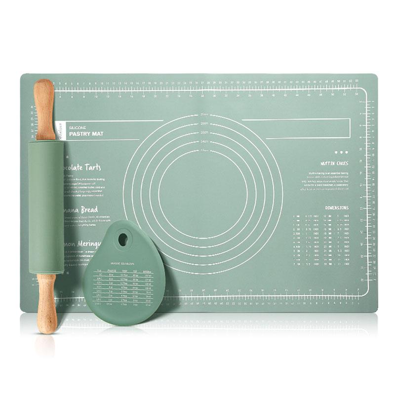 Silicone Measuring Kneading Pad Set Household Food Grade Rolling Pin Dough Pad Large Thick Non-slip Non-stick Bottom Baking Tool