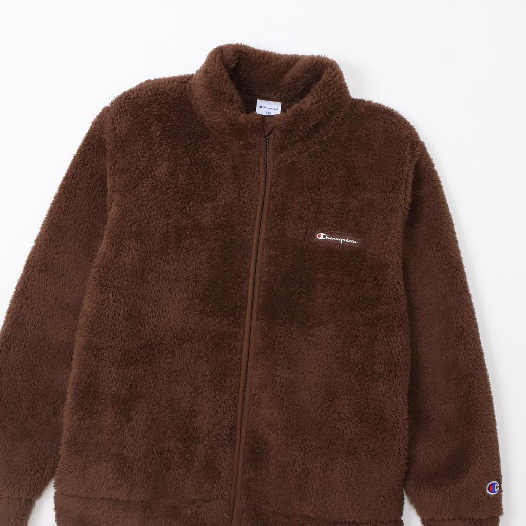 Champion Long Sleeve Script Logo Zip Dark Kids' Jacket, Basic, Brown, CK-A602